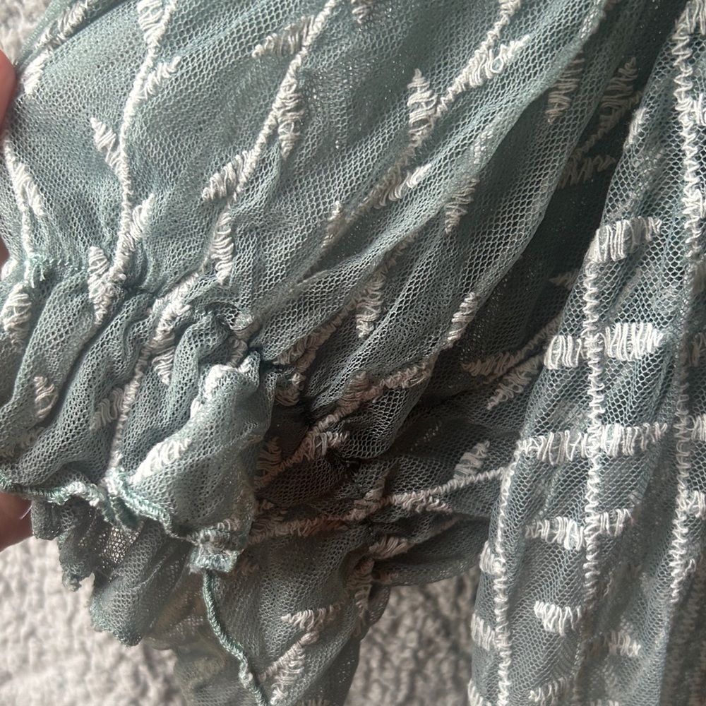 Cato Sage Green Sheer Embroidered Boho Tunic - Picture 6 of 6